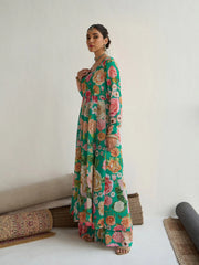 Women Green Floral Round Neck Anarkali Kurta-SHKUR00432