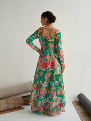 Women Green Floral Round Neck Anarkali Kurta-SHKUR00432