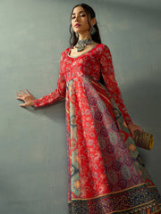 Women Red Floral Anarkali Full Sleeves Kurta-SHKUR00433