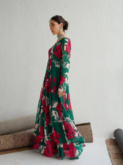 Women Green & Red Floral Anarkali Kurta-SHKUR00434