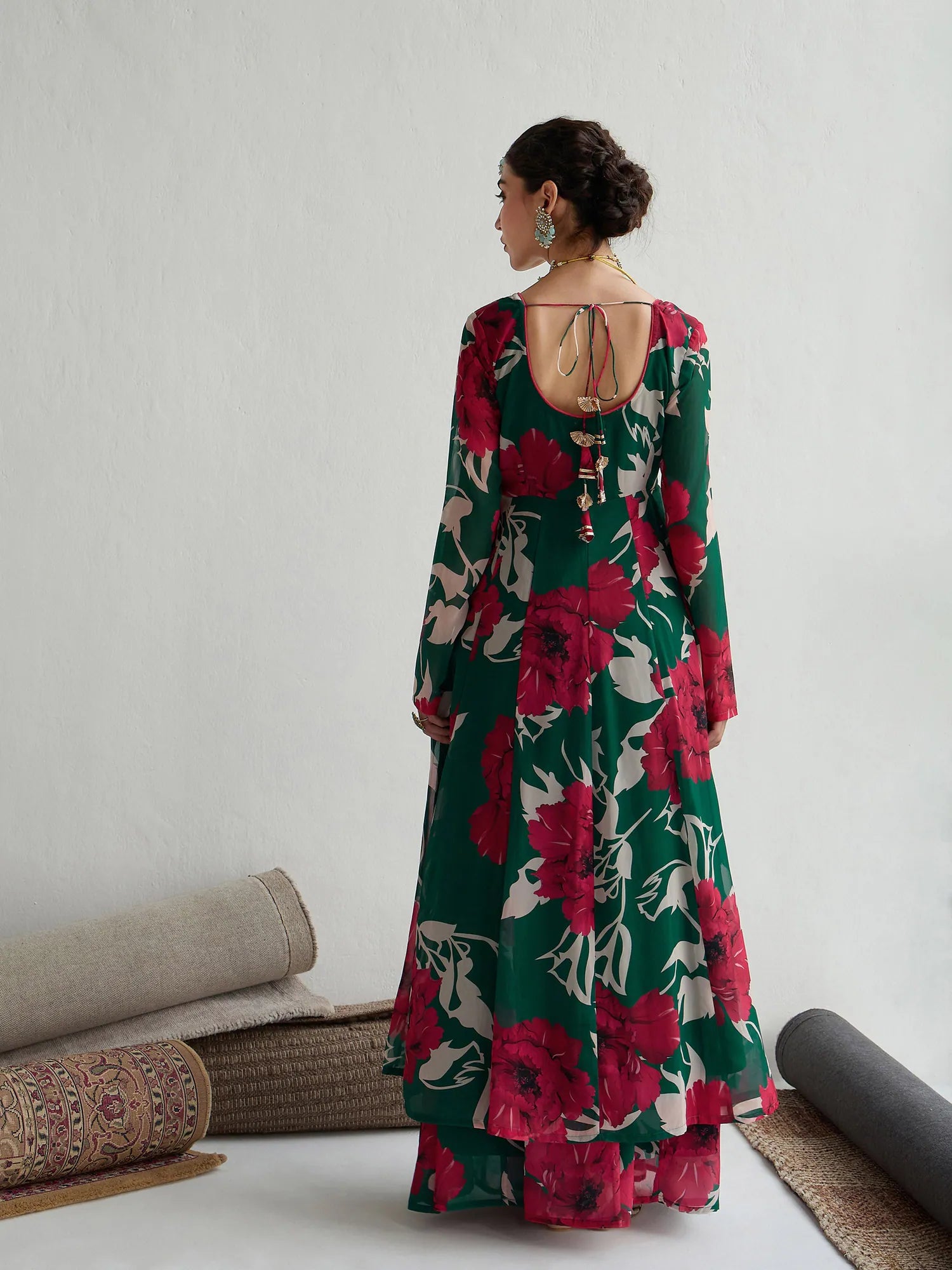 Red & Green Floral Anarkali Kurta - Anarkali Kurti Online