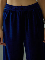 Women Royal Blue Velvet Embroidered Kurta With Straight Pants-SHKUR00436_SHPANT50946