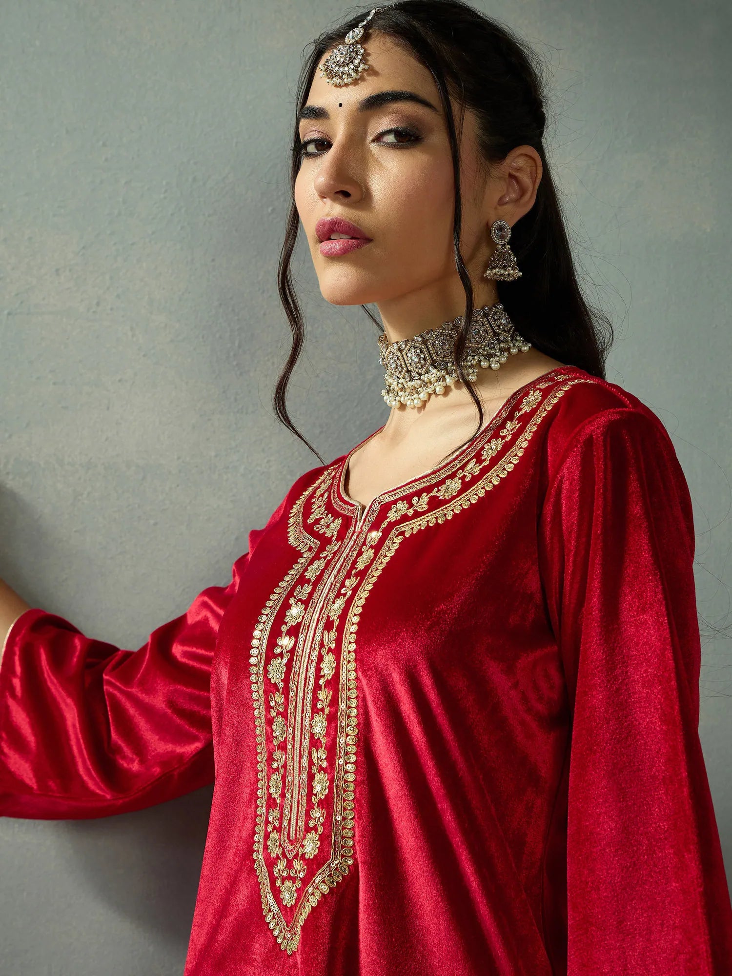 Red Velvet Indian Kurta Sets for Women | Designer Kurta