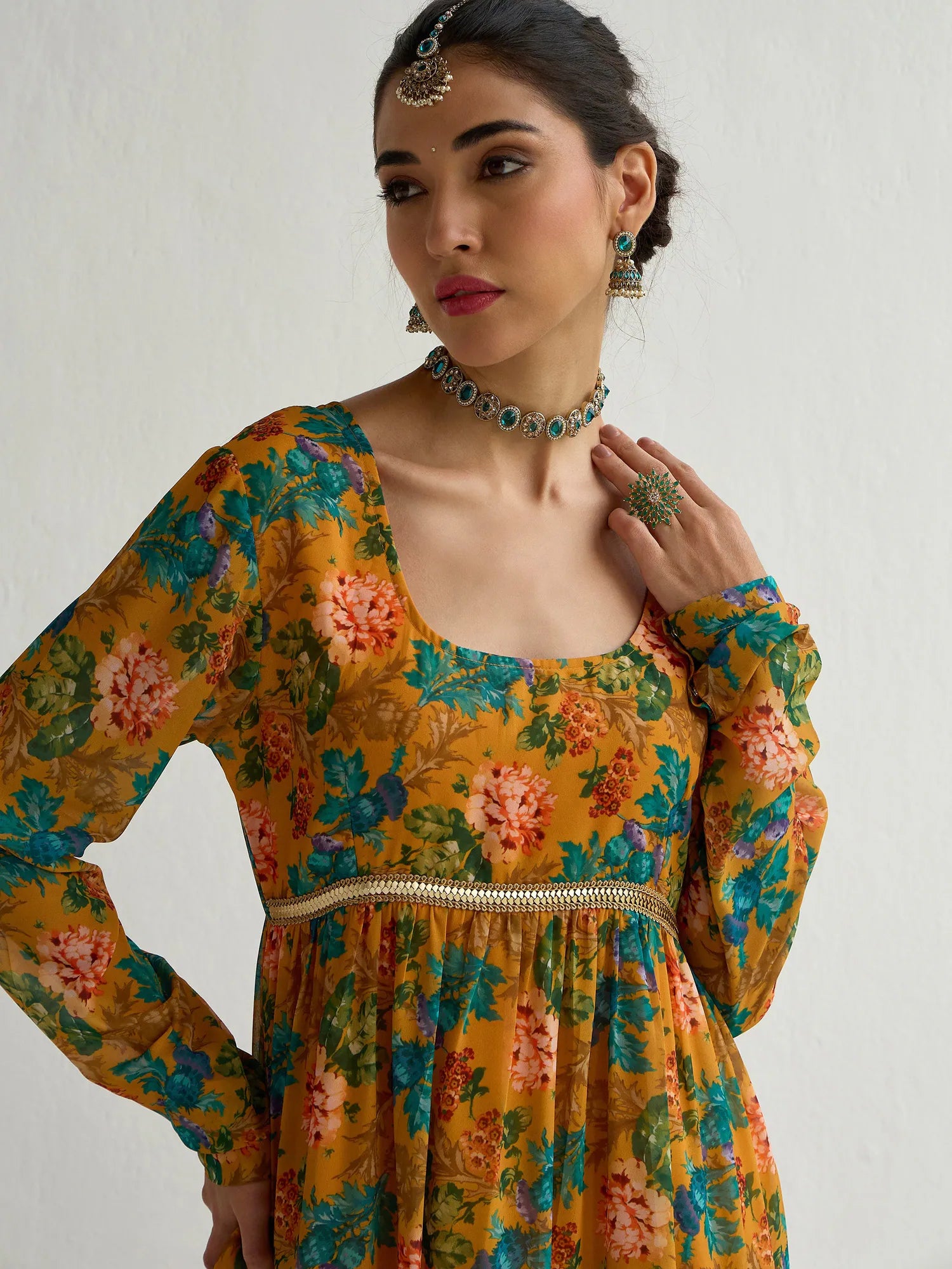 Yellow Floral Tiered Indian Kurta for Women - Stylish Kurtis