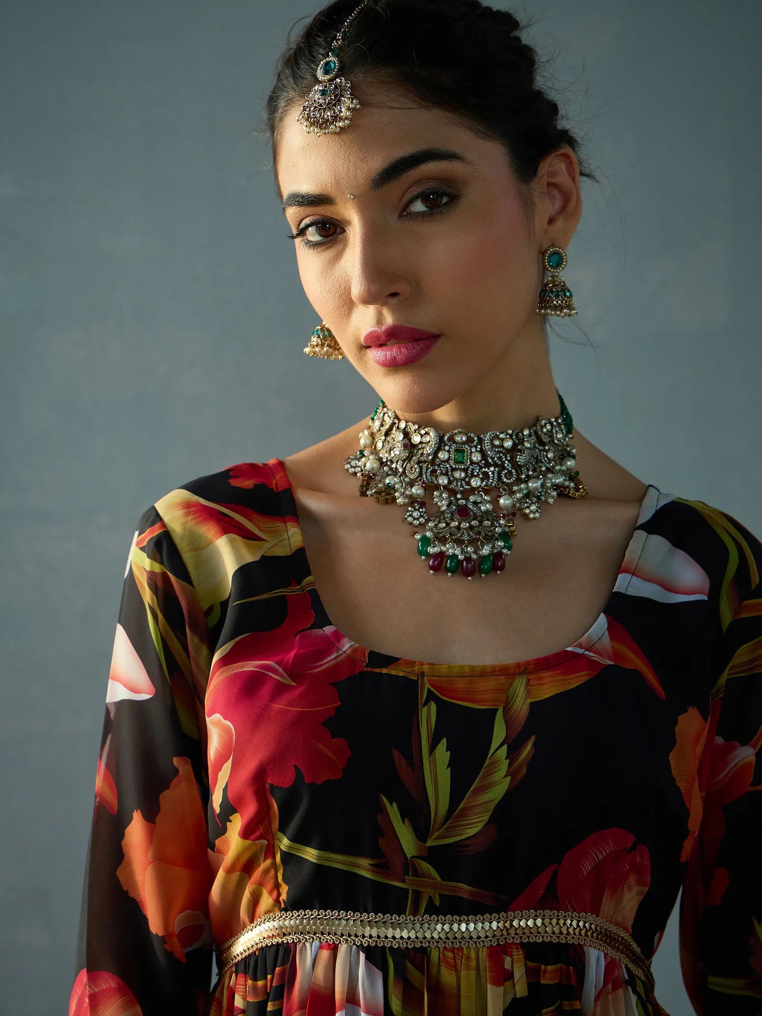 Black Floral Tiered Kurta | Georgette Indian Kurta for Women