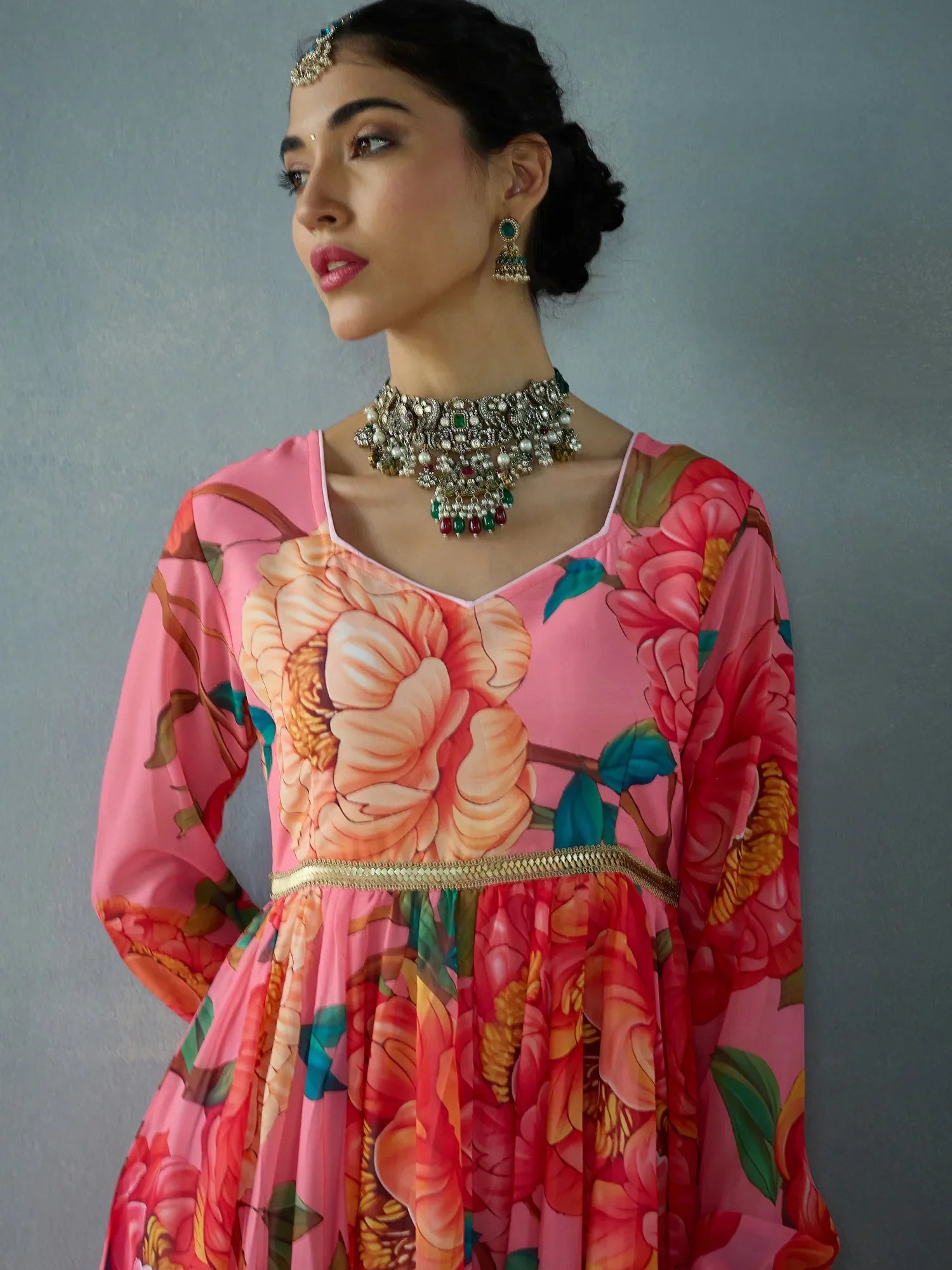Pink Floral Anarkali Kurti for Women | Georgette Anarkali Dress