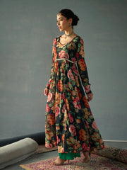 Women Black Floral Sweetheart Neck Anarkali Kurta-SHKUR00443