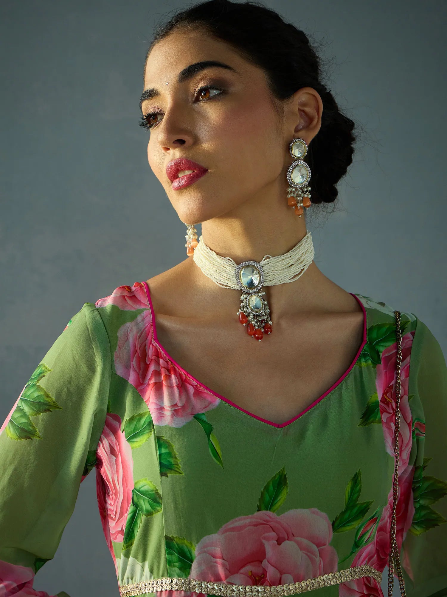 Green Floral Sweetheart Neck Anarkali Kurta | Shop Now!