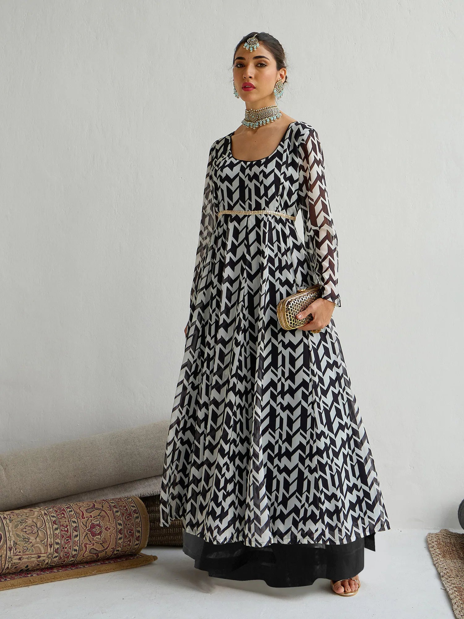 Black & White Anarkali Kurta - Georgette Anarkali Kurtis for W...