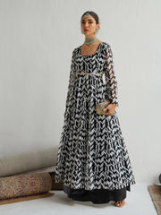 Women Black & Off White Round Neck Anarkali Kurta-SHKUR00447