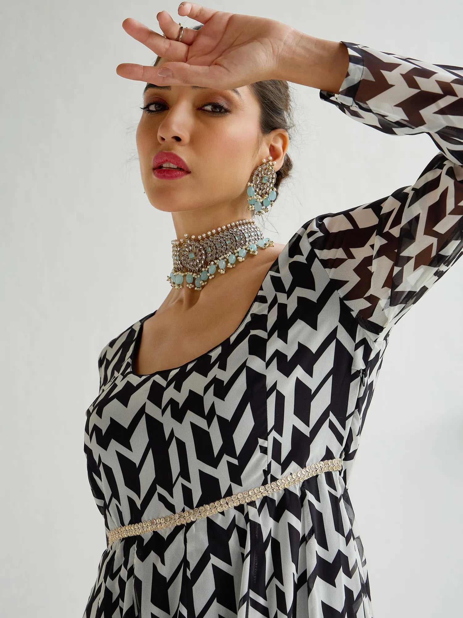 Black & White Anarkali Kurta - Georgette Anarkali Kurtis for W...