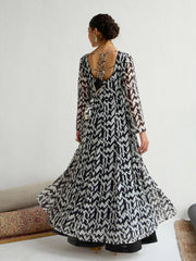 Women Black & Off White Round Neck Anarkali Kurta-SHKUR00447