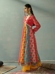 Women Red Multi Color V-Neck Anarkali Kurta-SHKUR00448