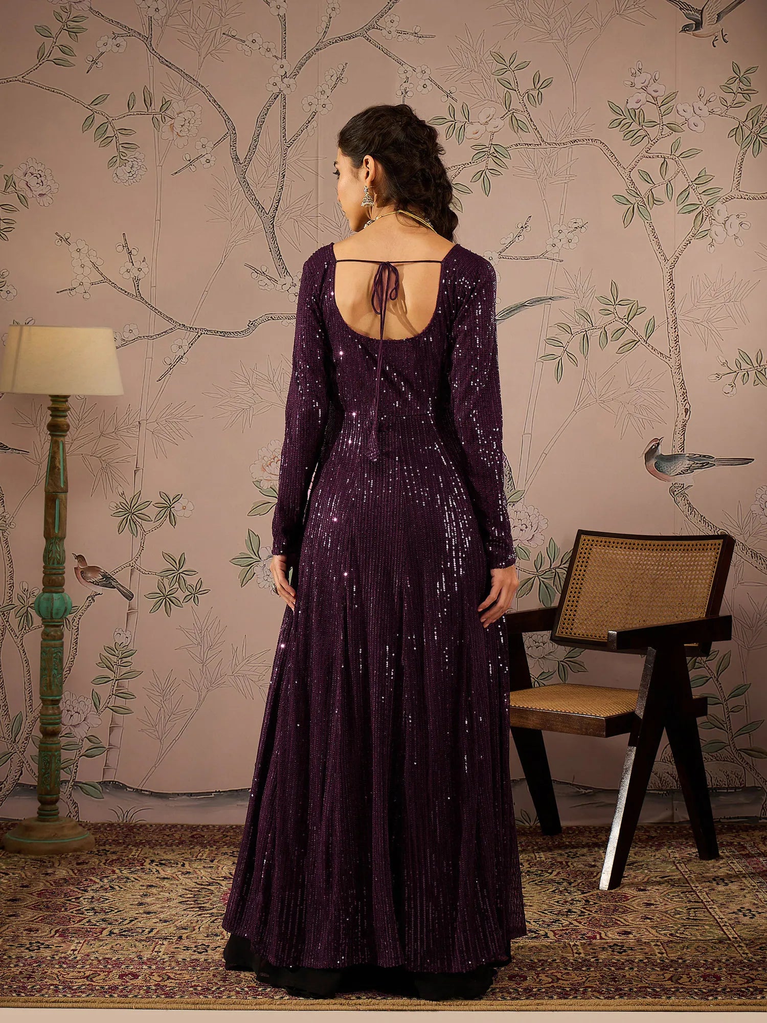 Burgundy Sequins Anarkali Kurta for Women | Elegant Anarkali D...