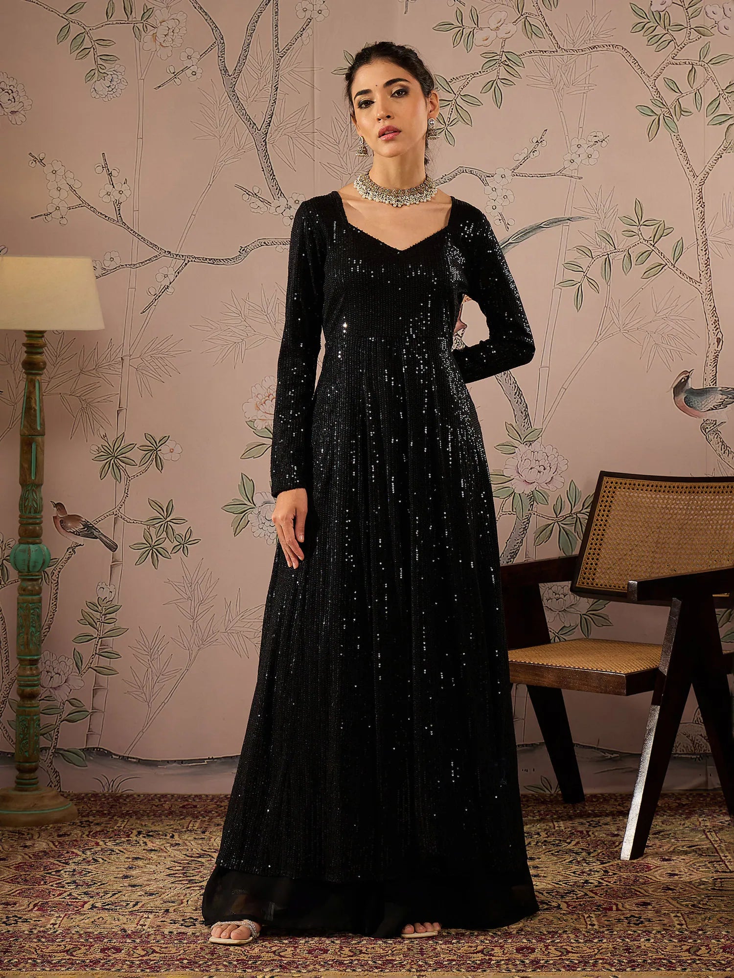 Black Sequined Anarkali Kurta | Stylish Anarkali Suits for Women