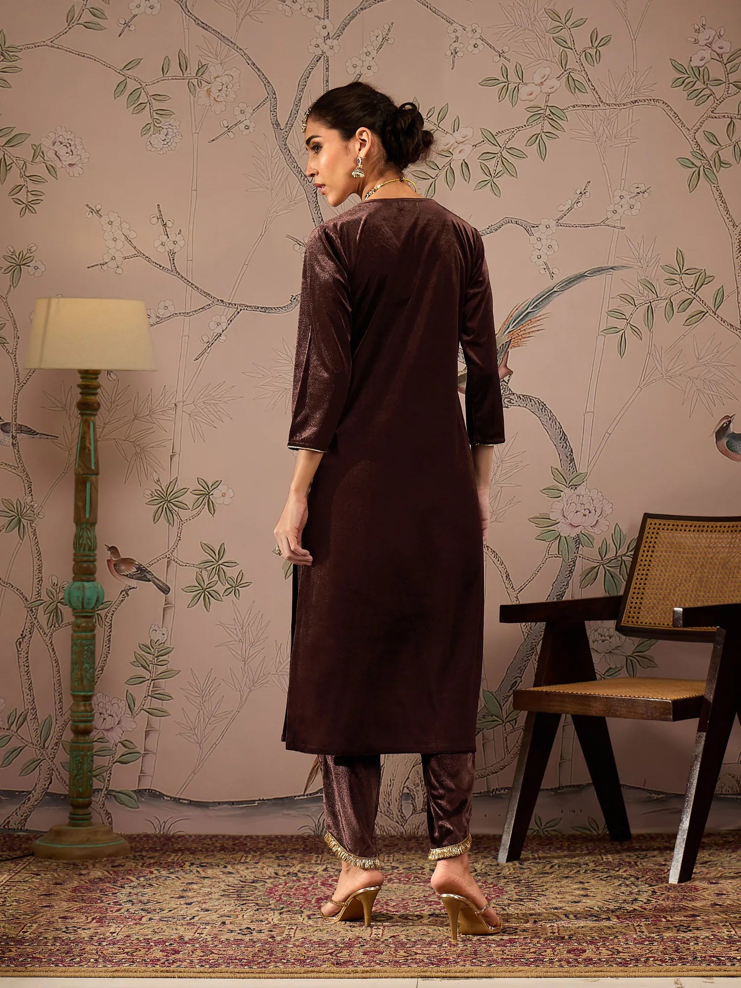 Brown Velvet Embroidered Kurta | Women's Indian Kurtas Online
