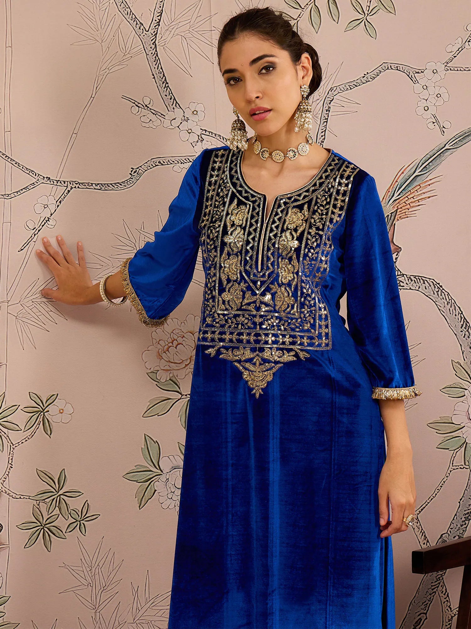Royal Blue Embroidered Kurta | Indian Kurtas for Women Online