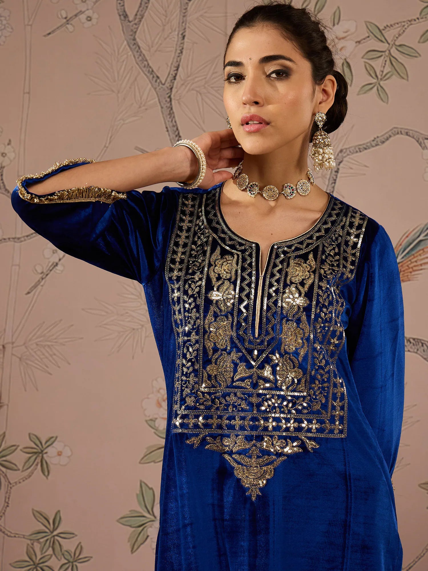 Royal Blue Embroidered Kurta | Indian Kurtas for Women Online