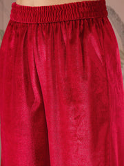 Women Black Velvet Embroidered Straight Kurta With Red Straight Pants-SHKUR00473_SHPANT50947