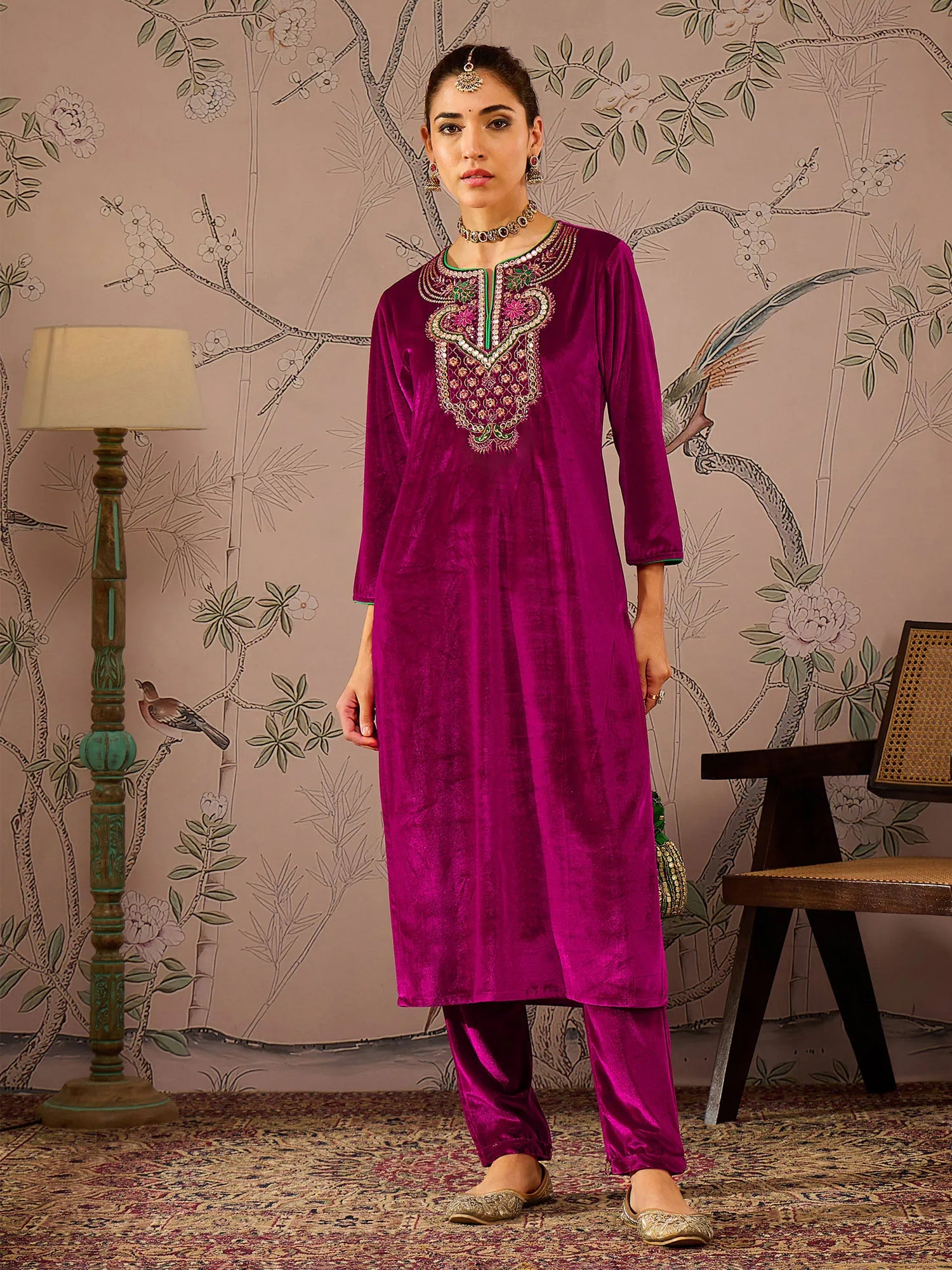 Fuchsia Embroidered Kurta Set | Designer Indian Kurta Sets