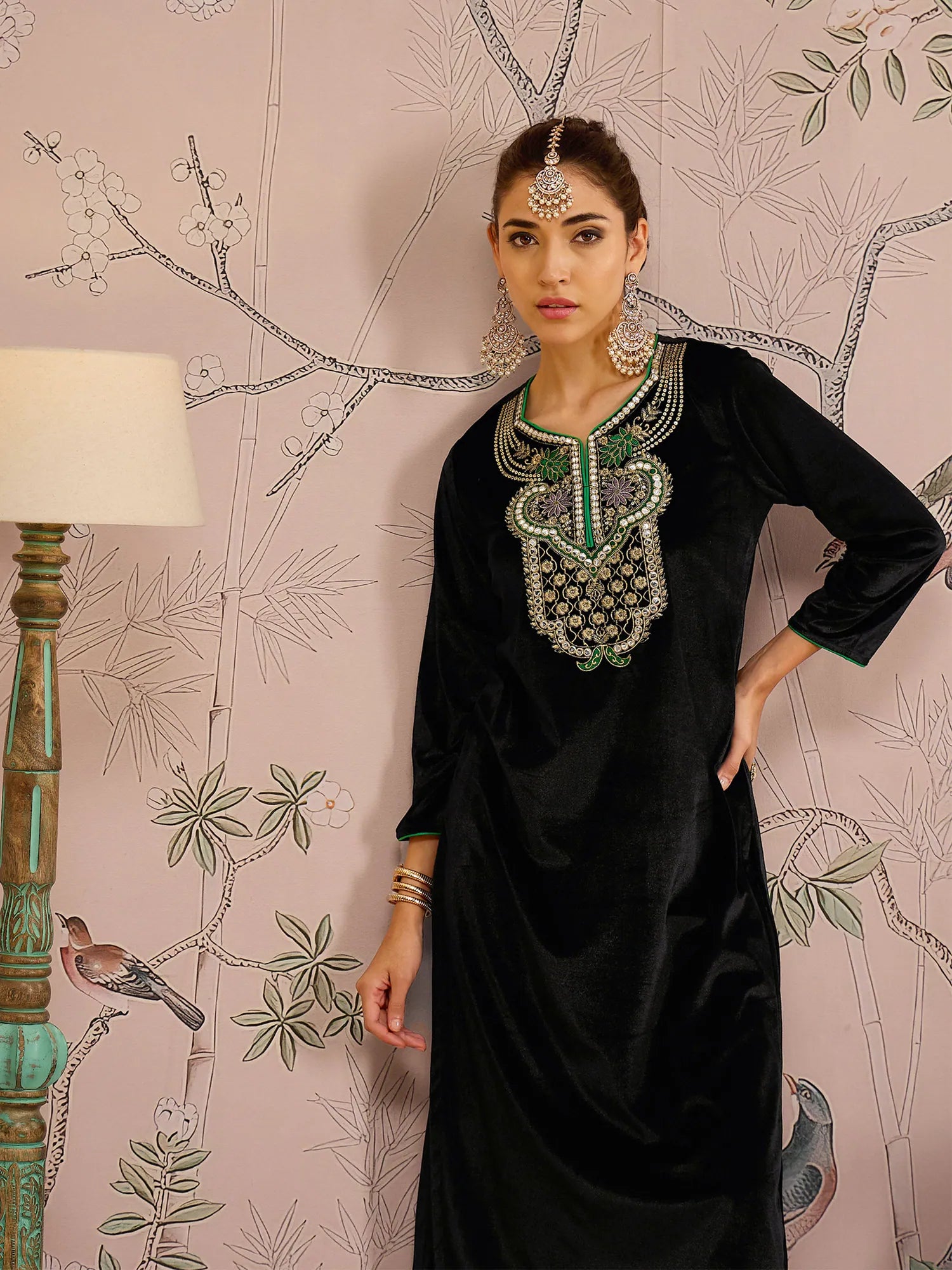 Black Velvet Embroidered Kurta Set | Indian Women's Kurta Sets
