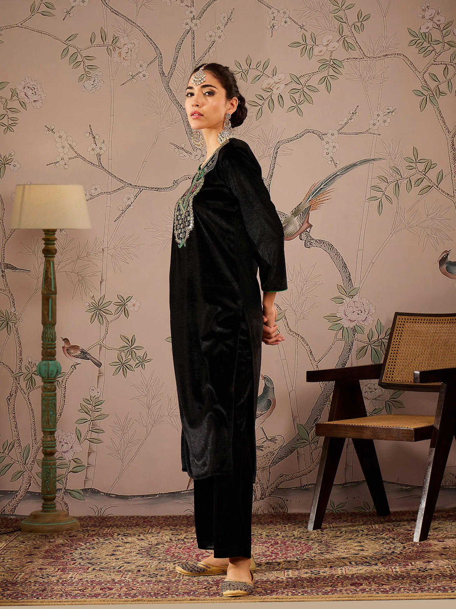 Black Velvet Embroidered Kurta Set | Indian Women's Kurta Sets