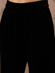 Women Black Velvet Front Embroidered Kurta With Straight Pants-SHKUR00475_SHPANT50948