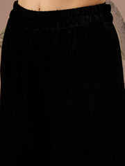 Women Black Velvet Embroidered Kurta With Straight Pants-SHKUR00479_SHPANT50948