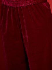 Women Fuchsia Velvet All Over Embroidered Kurta With Straight Pants-SHKUR00495_SHPAN50988