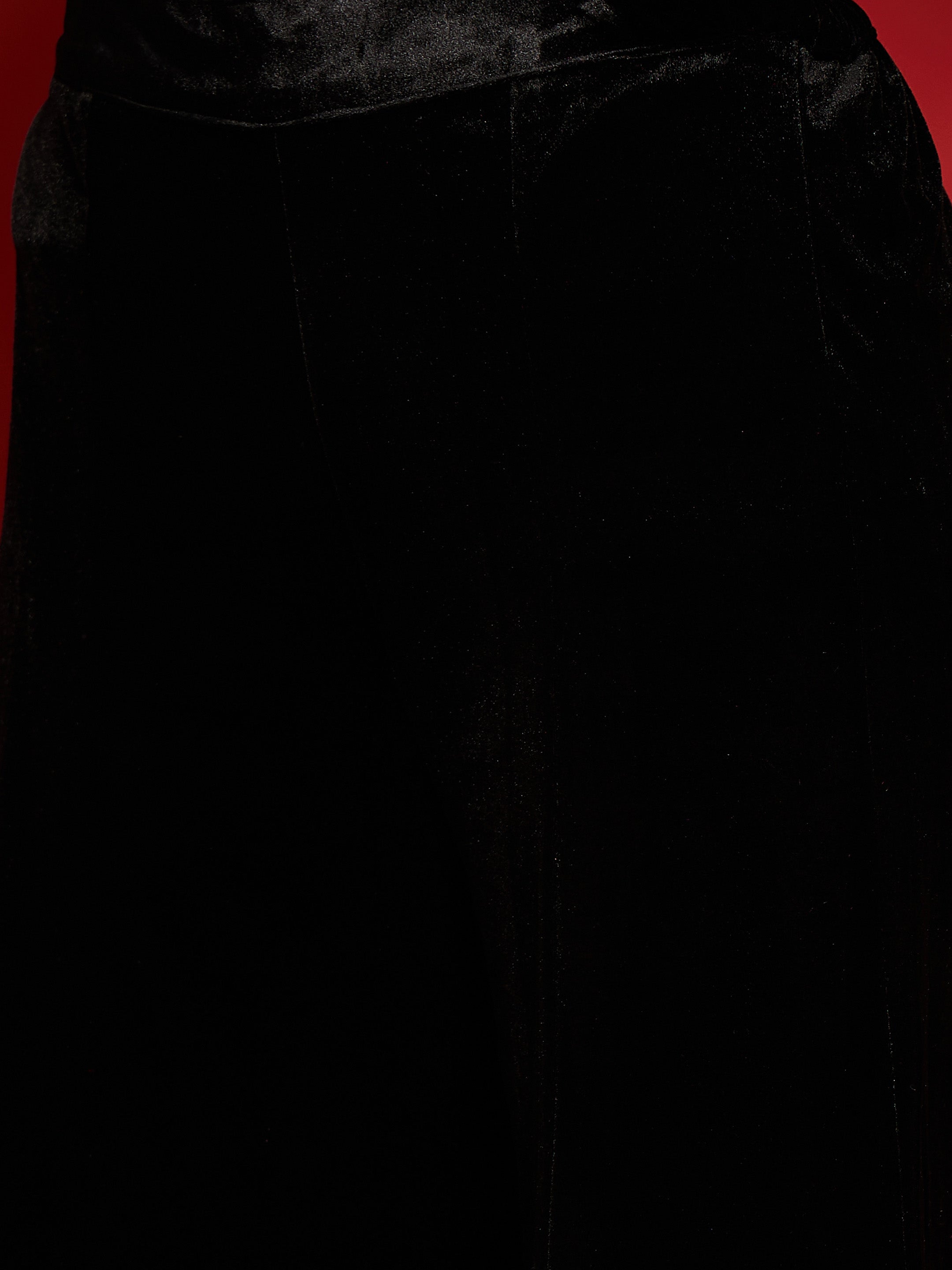 Women Black Velvet Embroidered Glass Neck Short Kurta With Palazzo Pants-SHKUR00502_SHPAN51057