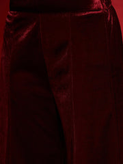 Women Maroon Velvet Embroidered Glass Neck Short Kurta With Palazzo Pants-SHKUR00503_SHPAN51056