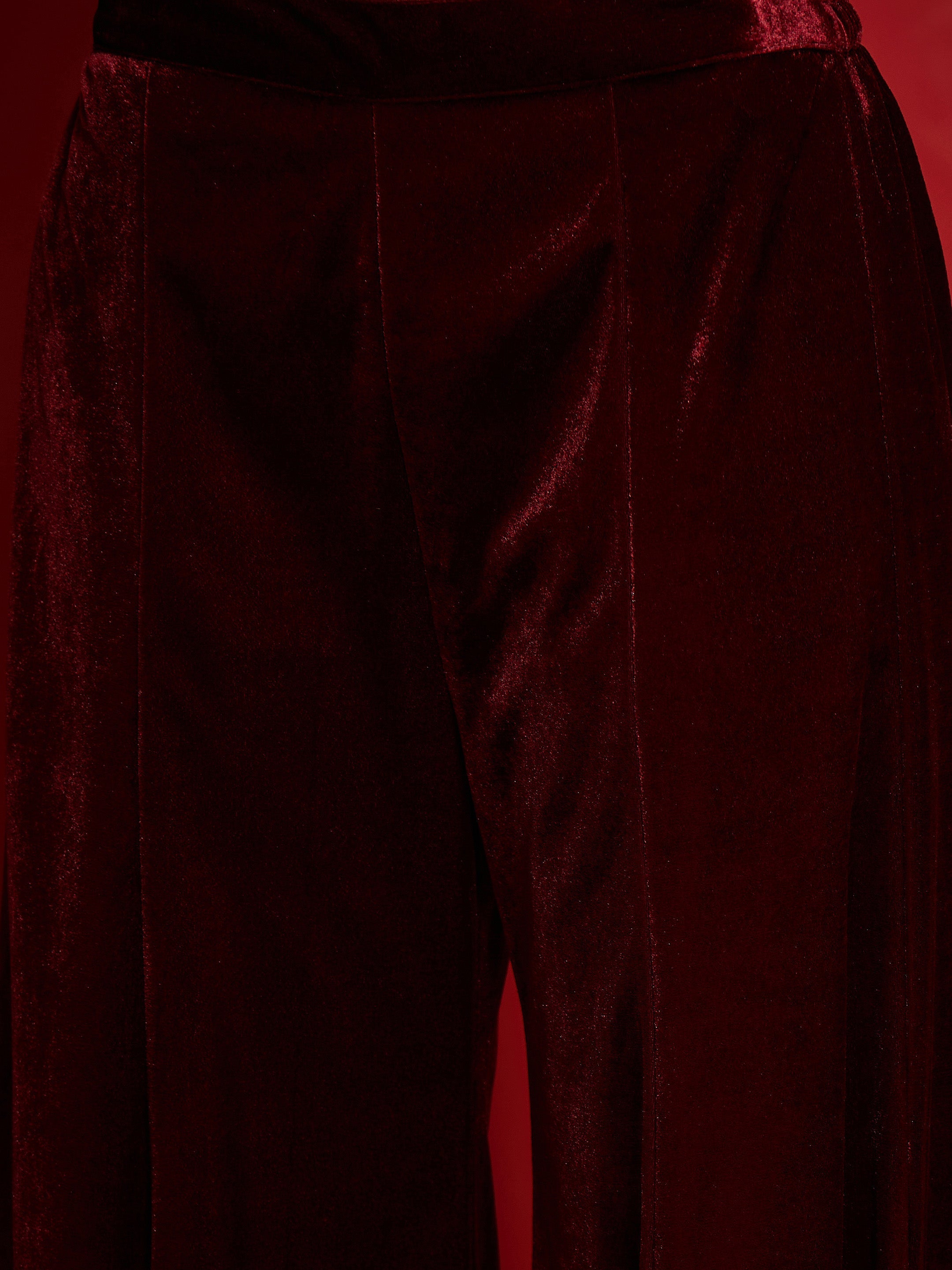 Women Maroon Velvet Embroidered Short Kurta With Palazzo-SHKUR00504_SHPAN51056