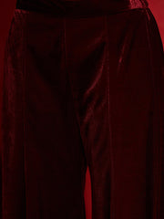 Women Maroon Velvet Embroidered Short Kurta With Palazzo-SHKUR00504_SHPAN51056