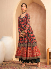 Women Green Floral Sweetheart Neck Anarkali Kurta-SHKUR35006