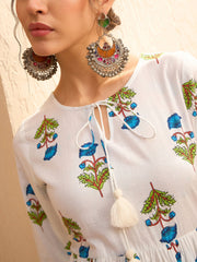 Women White Floral Front Dori Gathered Kurta With Straight Pants-SHKUR35011_SHPAN51179