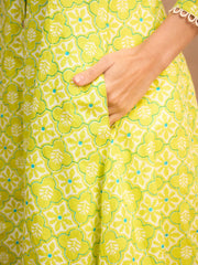 Women Lime Green Floral Buttonned Pocket Kurta-SHKUR35013