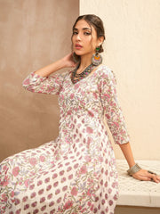 Women White Floral Sweetheart Neck Anarkali Kurta-SHKUR35014