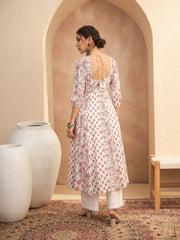 Women White Floral Sweetheart Neck Anarkali Kurta-SHKUR35014