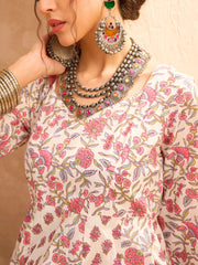 Women White Floral Anarkali Kurta With Straight Pants-SHKUR35014_SHPAN51179