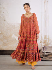Women Maroon Floral Sweetheart Neck Anarkali Kurta-SHKUR35027