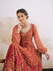 Women Maroon Floral Sweetheart Neck Anarkali Kurta-SHKUR35027