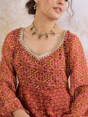 Women Maroon Floral Sweetheart Neck Anarkali Kurta-SHKUR35027