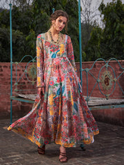 Women White Multi Floral Sweetheart Neck Anarkali Kurta-SHKUR35029