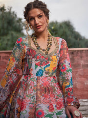 Women White Multi Floral Sweetheart Neck Anarkali Kurta-SHKUR35029