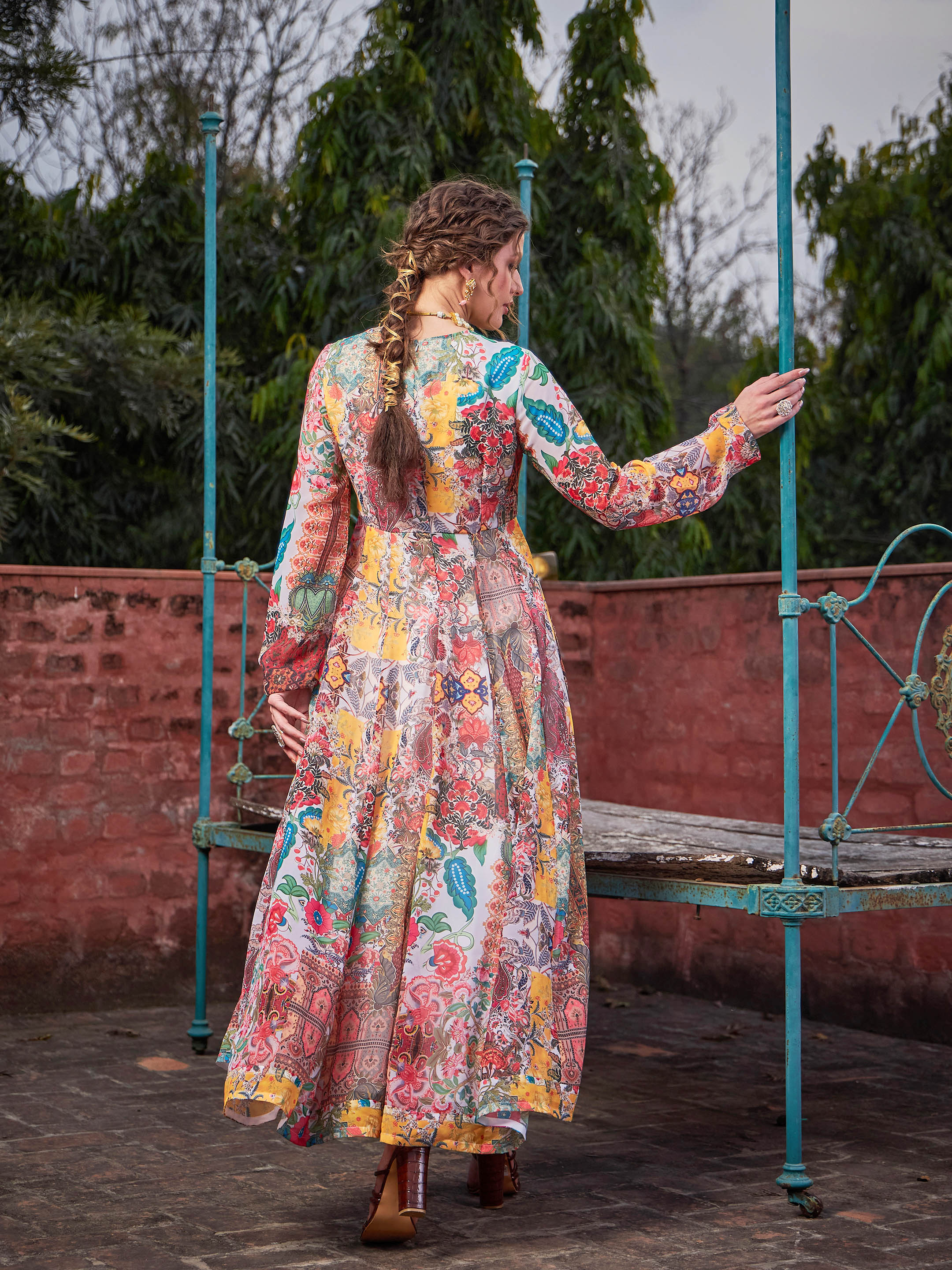 Women White Multi Floral Sweetheart Neck Anarkali Kurta-SHKUR35029