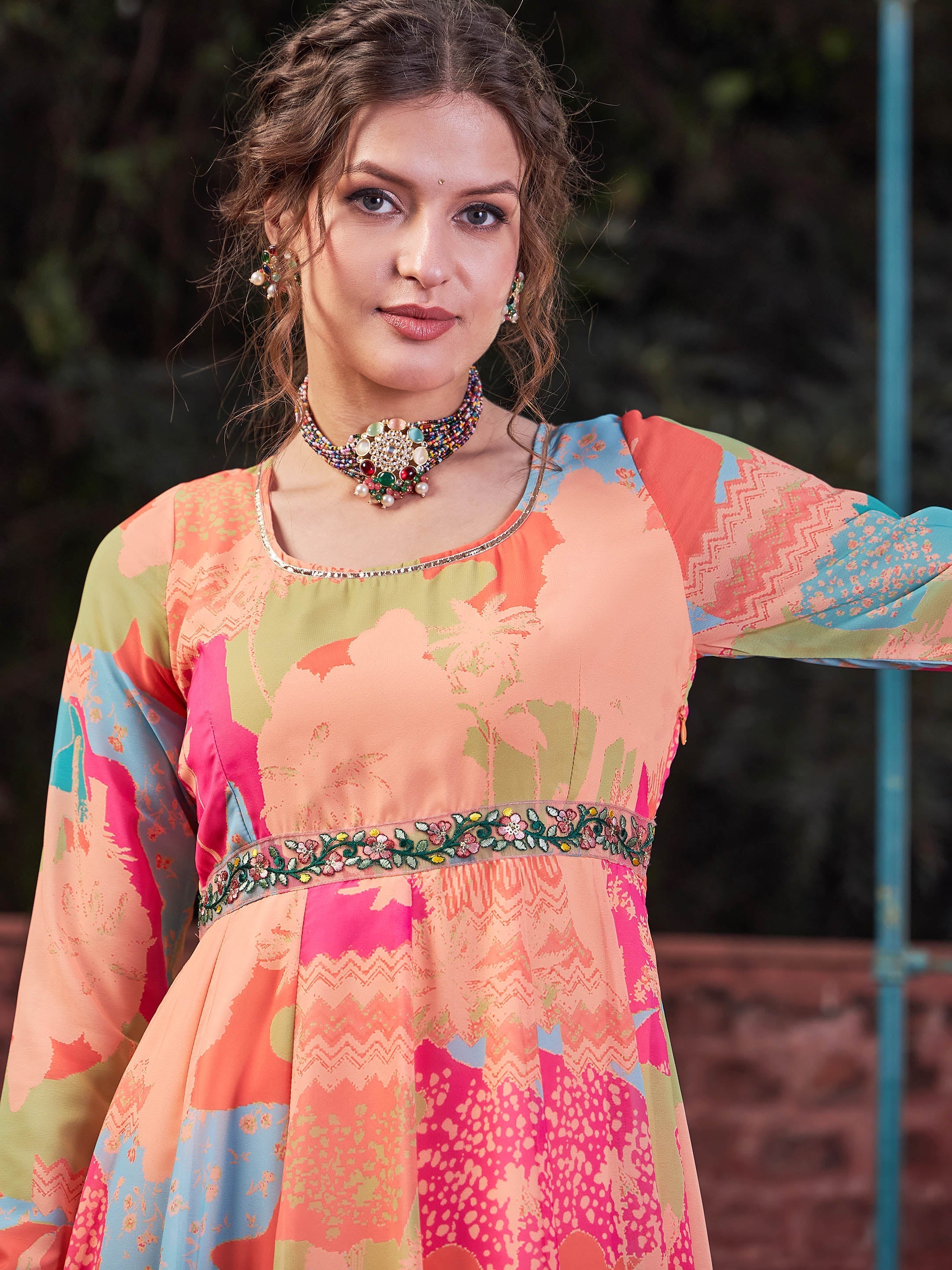 Women Orange Tie & Dye Back Criss Cross Dori Anarkali Kurta-SHKUR35030