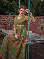 Women Green Tie & Dye Back Criss Cross Dori Anarkali Kurta-SHKUR35031