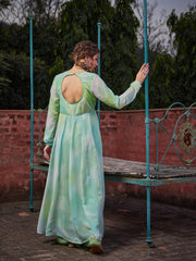 Women Lime Green Tie & Dye V Neck Anarkali Kurta-SHKUR35032