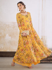 Women Yellow Floral Sweetheart Neck Anarkali Kurta-SHKUR35034