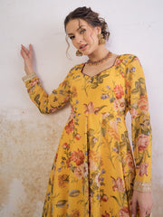 Women Yellow Floral Sweetheart Neck Anarkali Kurta-SHKUR35034